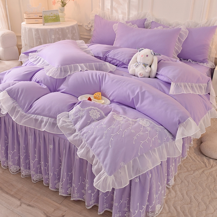 后庭寝室 2025新款亲肤雪纺花边刺绣蕾丝公主四件套-花香系列 花香-梦幻紫