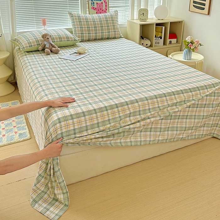 91家纺网 家纺一手货源 找家纺 南通菲度家纺 2025新款ins博主风软糯糯亲肤印花热款纯色格子无印风水洗棉时尚单床单 卢森堡