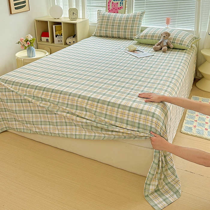 91家纺网 家纺一手货源 找家纺 南通菲度家纺 2025新款ins博主风软糯糯亲肤印花热款纯色格子无印风水洗棉时尚单床单 卢森堡