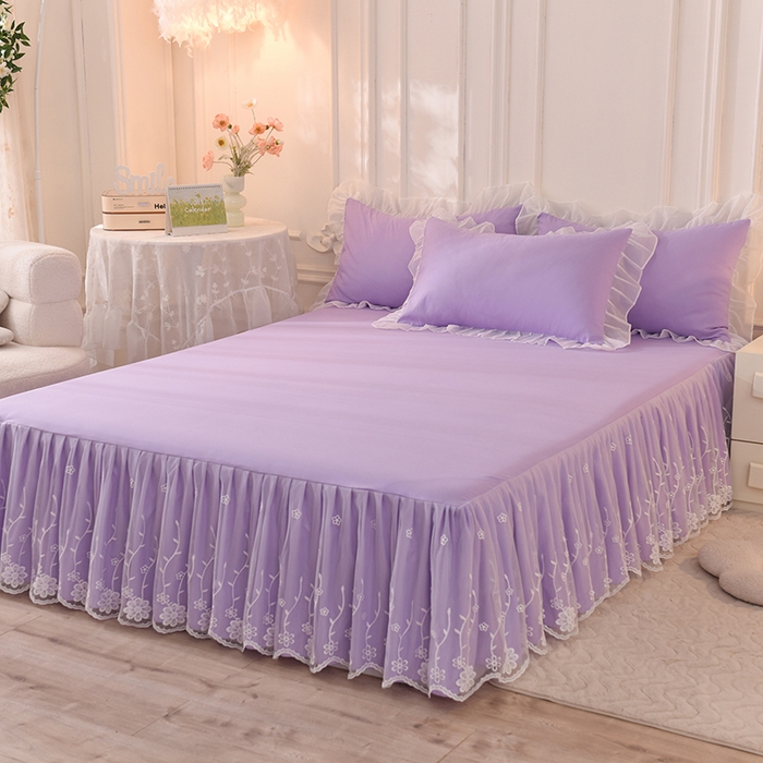 91家纺网 家纺一手货源 找家纺 后庭寝室 2025新款亲肤雪纺花边刺绣蕾丝公主四件套-花香系列 花香-梦幻紫