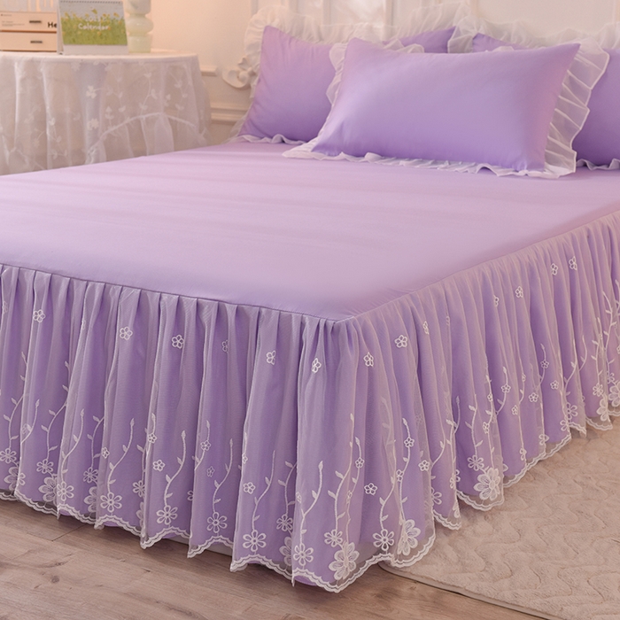 91家纺网 家纺一手货源 找家纺 后庭寝室 2025新款亲肤雪纺花边刺绣蕾丝公主四件套-花香系列 花香-梦幻紫