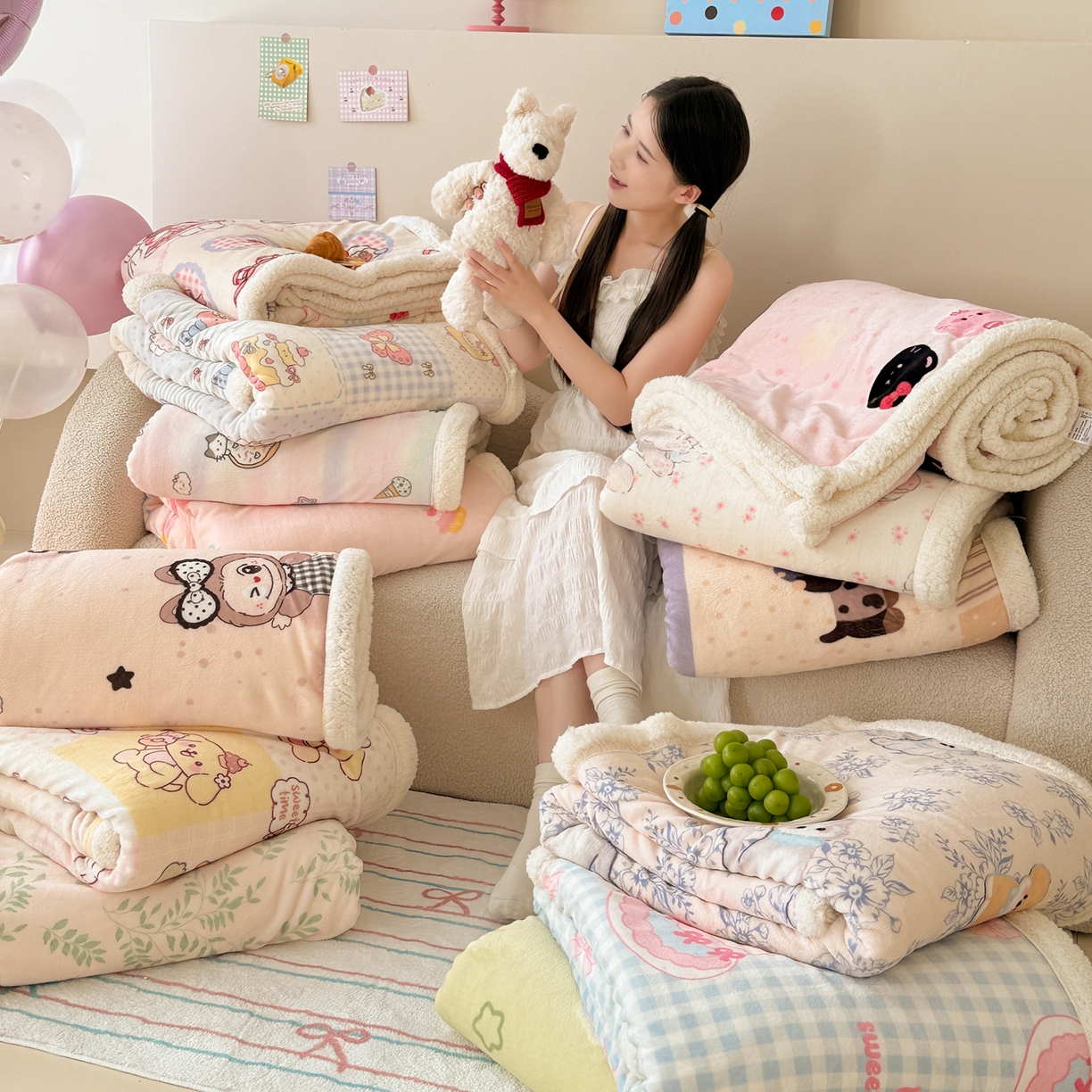 沐慕 2025新款牛奶绒拼羊羔绒毛毯盖毯毯子 组合图仅供展示不可下单