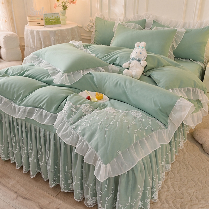 后庭寝室 2025新款亲肤雪纺花边刺绣蕾丝公主四件套-花香系列 花香-奶绿