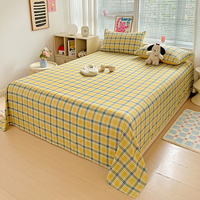 91家纺网 家纺一手货源 找家纺 南通菲度家纺 2025新款ins博主风软糯糯亲肤印花热款纯色格子无印风水洗棉时尚单床单 莫斯科