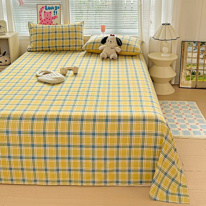 91家纺网 家纺一手货源 找家纺 南通菲度家纺 2025新款ins博主风软糯糯亲肤印花热款纯色格子无印风水洗棉时尚单床单 莫斯科