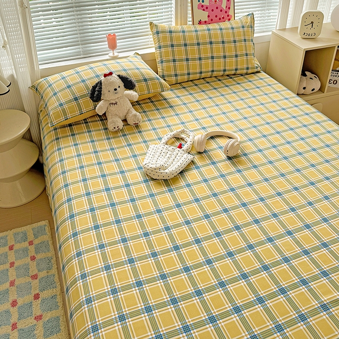 91家纺网 家纺一手货源 找家纺 南通菲度家纺 2025新款ins博主风软糯糯亲肤印花热款纯色格子无印风水洗棉时尚单床单 莫斯科