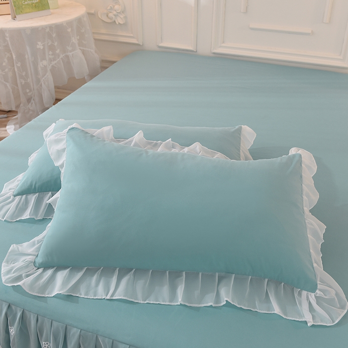 91家纺网 家纺一手货源 找家纺 后庭寝室 2025新款亲肤雪纺花边刺绣蕾丝公主四件套-花香系列 花香-青绿