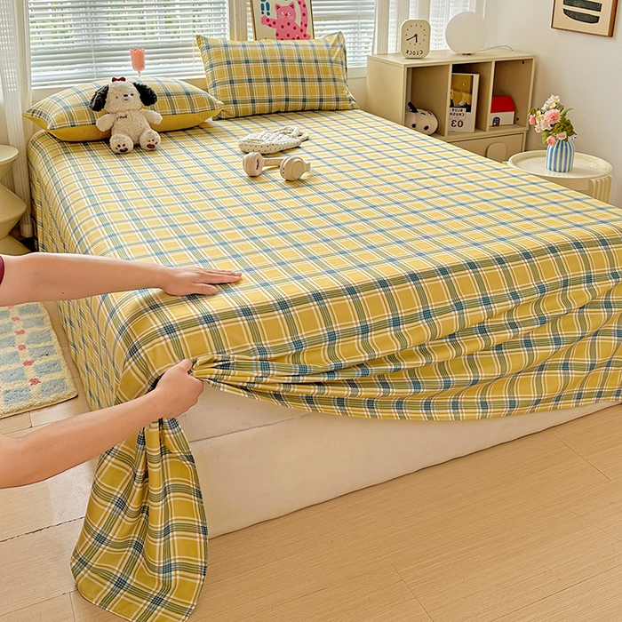 91家纺网 家纺一手货源 找家纺 南通菲度家纺 2025新款ins博主风软糯糯亲肤印花热款纯色格子无印风水洗棉时尚单床单 莫斯科