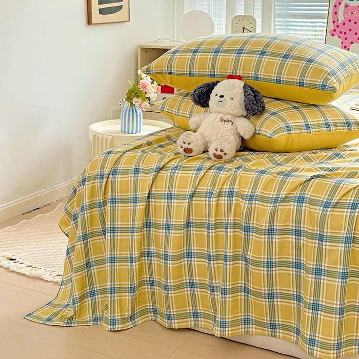 91家纺网 家纺一手货源 找家纺 南通菲度家纺 2025新款ins博主风软糯糯亲肤印花热款纯色格子无印风水洗棉时尚单床单 莫斯科