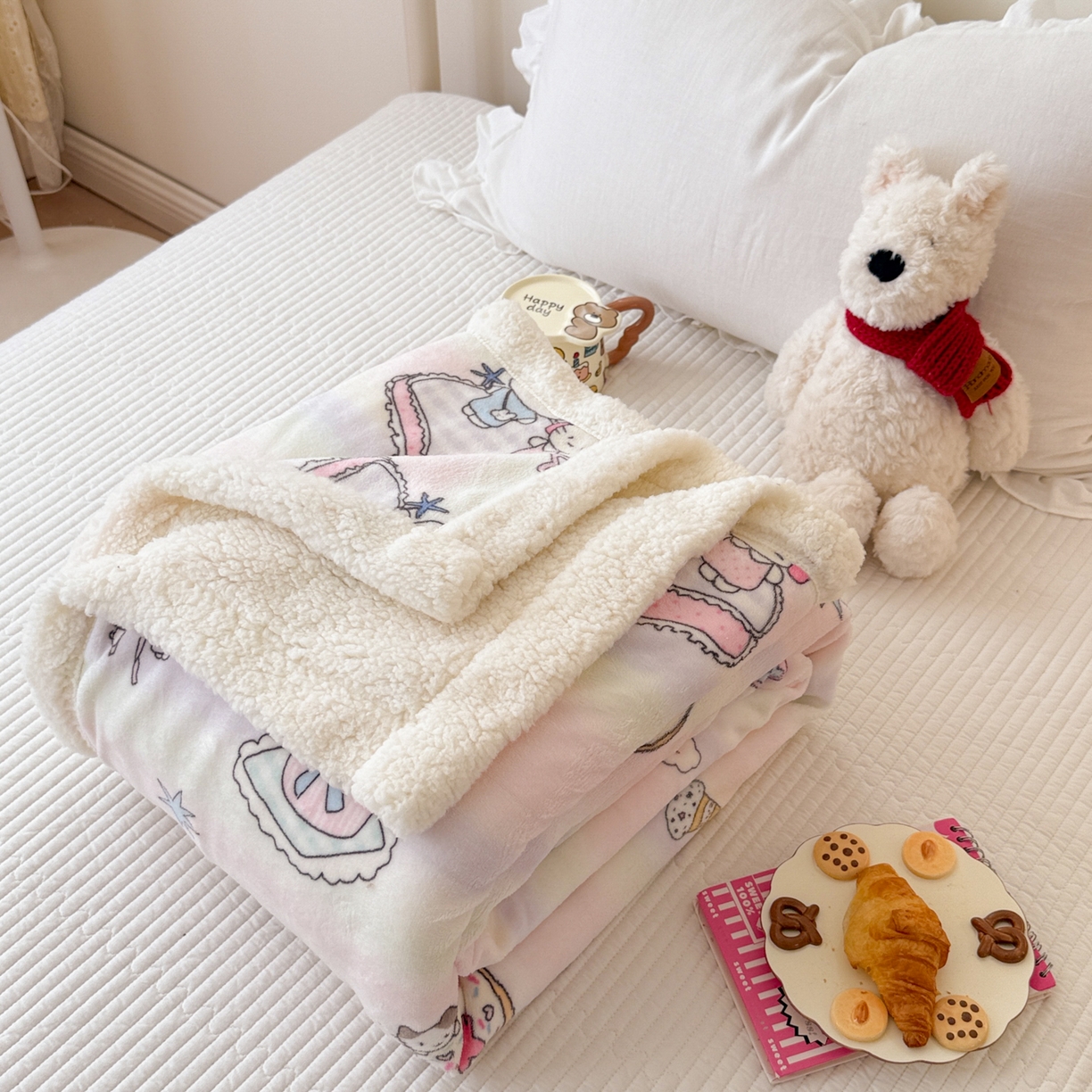 91家纺网 家纺一手货源 找家纺 沐慕 2025新款牛奶绒拼羊羔绒毛毯盖毯毯子 毛毯-彩虹伙伴