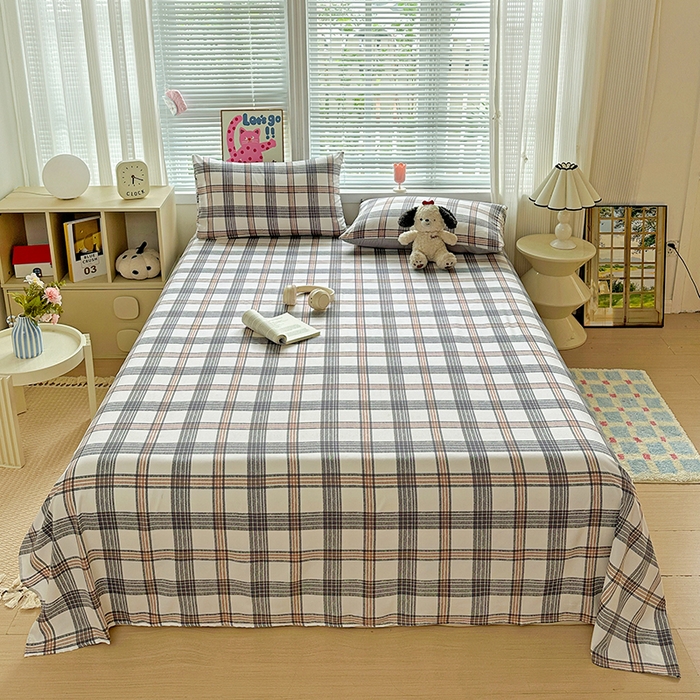 南通菲度家纺 2025新款ins博主风软糯糯亲肤印花热款纯色格子无印风水洗棉时尚单床单 苏黎世