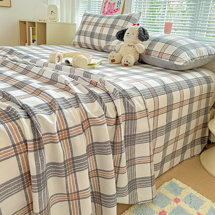 91家纺网 家纺一手货源 找家纺 南通菲度家纺 2025新款ins博主风软糯糯亲肤印花热款纯色格子无印风水洗棉时尚单床单 苏黎世