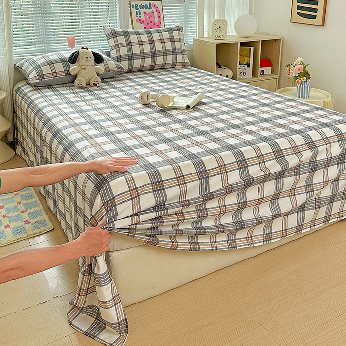 91家纺网 家纺一手货源 找家纺 南通菲度家纺 2025新款ins博主风软糯糯亲肤印花热款纯色格子无印风水洗棉时尚单床单 苏黎世