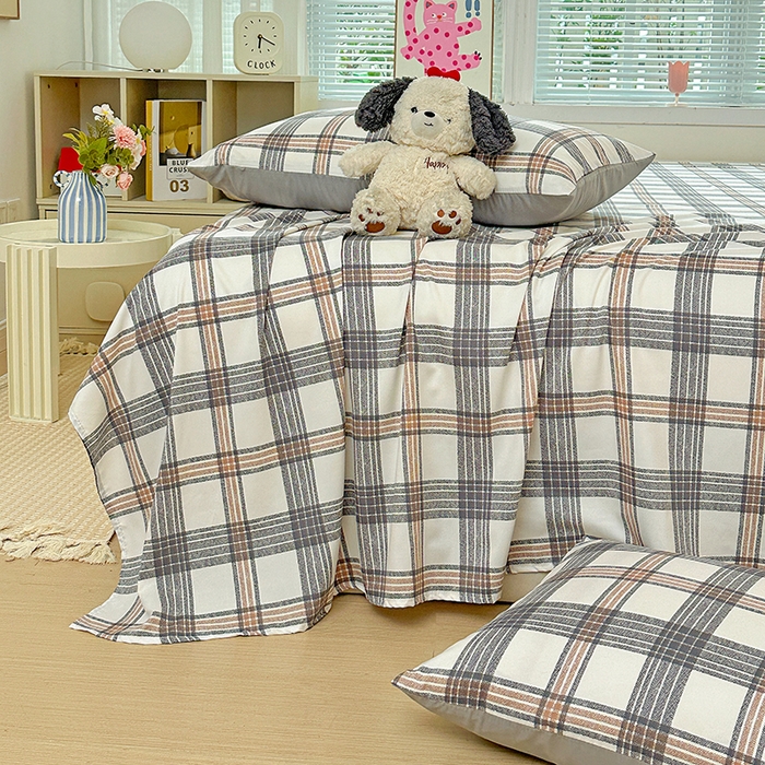 91家纺网 家纺一手货源 找家纺 南通菲度家纺 2025新款ins博主风软糯糯亲肤印花热款纯色格子无印风水洗棉时尚单床单 苏黎世