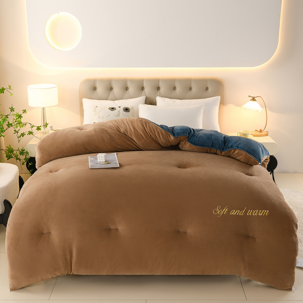 91家纺网 家纺一手货源 找家纺 金多美家纺 2025新款双面牛奶绒刺绣冬被被子被芯 奢华拿铁