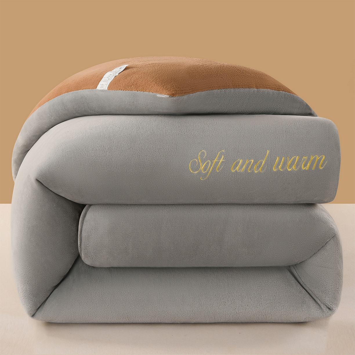 金多美家纺 2025新款双面牛奶绒刺绣冬被被子被芯 极简灰咖