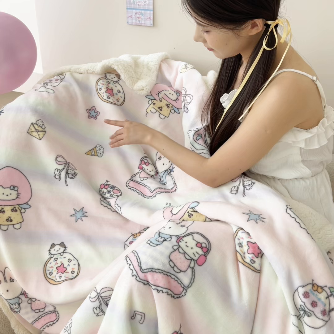 91家纺网 家纺一手货源 找家纺 沐慕 2025新款牛奶绒拼羊羔绒毛毯盖毯毯子 毛毯-彩虹伙伴