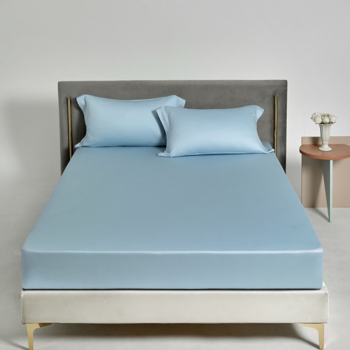 91家纺网 家纺一手货源 找家纺 柔觉家纺 柔系列A类100支单品床笠 晴空蓝