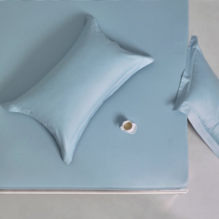 91家纺网 家纺一手货源 找家纺 柔觉家纺 柔系列A类100支单品床笠 晴空蓝