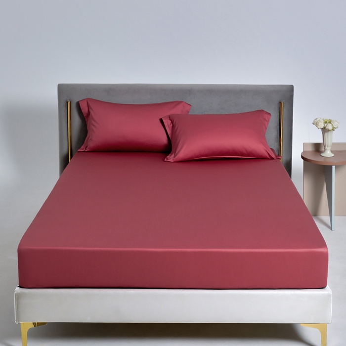 91家纺网 家纺一手货源 找家纺 柔觉家纺 柔系列A类100支单品床笠 胭脂红