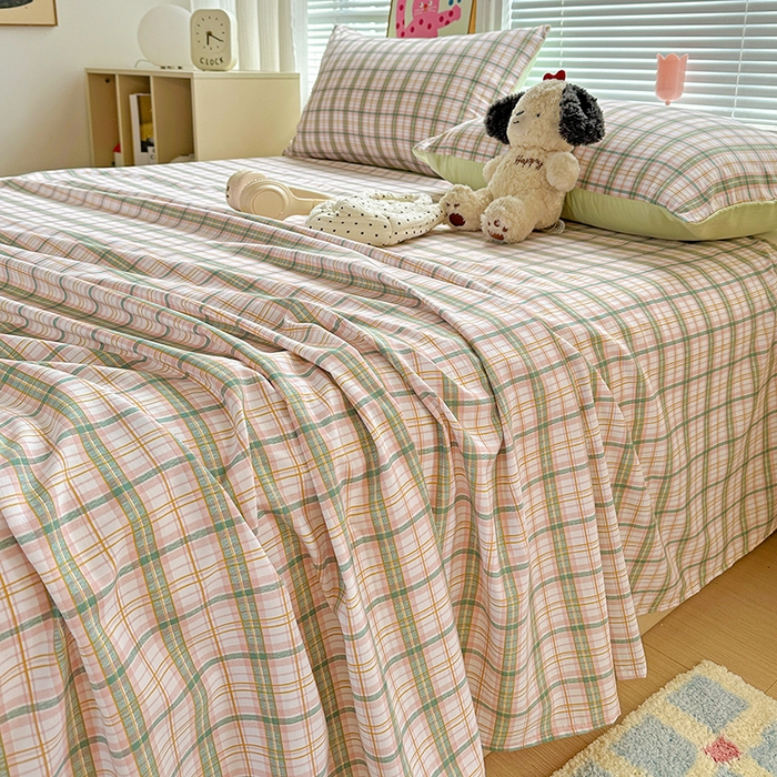 91家纺网 家纺一手货源 找家纺 南通菲度家纺 2025新款ins博主风软糯糯亲肤印花热款纯色格子无印风水洗棉时尚单床单 西雅图