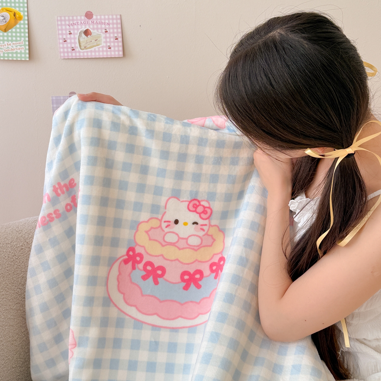 91家纺网 家纺一手货源 找家纺 沐慕 2025新款牛奶绒拼羊羔绒毛毯盖毯毯子 毛毯-蛋糕猫咪