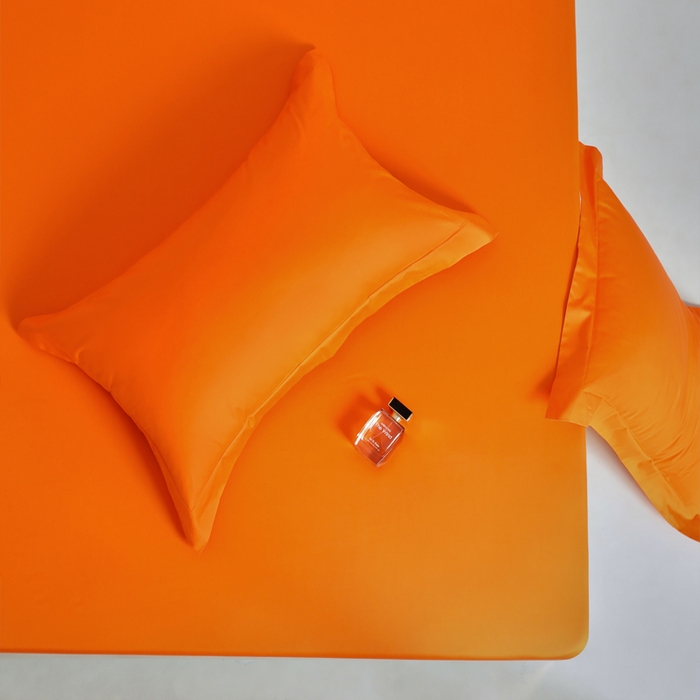 91家纺网 家纺一手货源 找家纺 柔觉家纺 柔系列A类100支单品床笠 霓虹橙