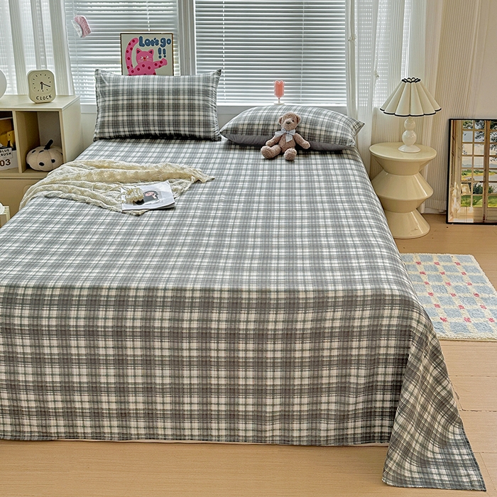 91家纺网 家纺一手货源 找家纺 南通菲度家纺 2025新款ins博主风软糯糯亲肤印花热款纯色格子无印风水洗棉时尚单床单 雅典