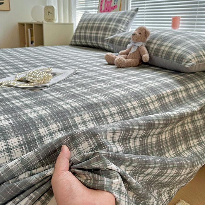 91家纺网 家纺一手货源 找家纺 南通菲度家纺 2025新款ins博主风软糯糯亲肤印花热款纯色格子无印风水洗棉时尚单床单 雅典