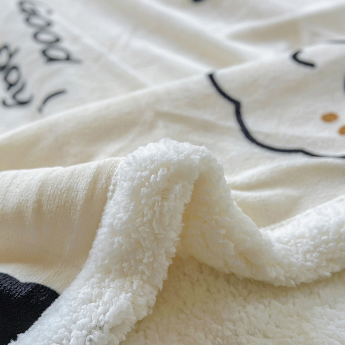 91家纺网 家纺一手货源 找家纺 沐慕 2025新款牛奶绒拼羊羔绒毛毯盖毯毯子 毛毯-黑球球