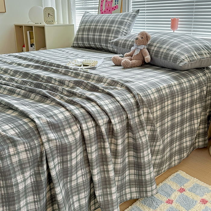 91家纺网 家纺一手货源 找家纺 南通菲度家纺 2025新款ins博主风软糯糯亲肤印花热款纯色格子无印风水洗棉时尚单床单 雅典