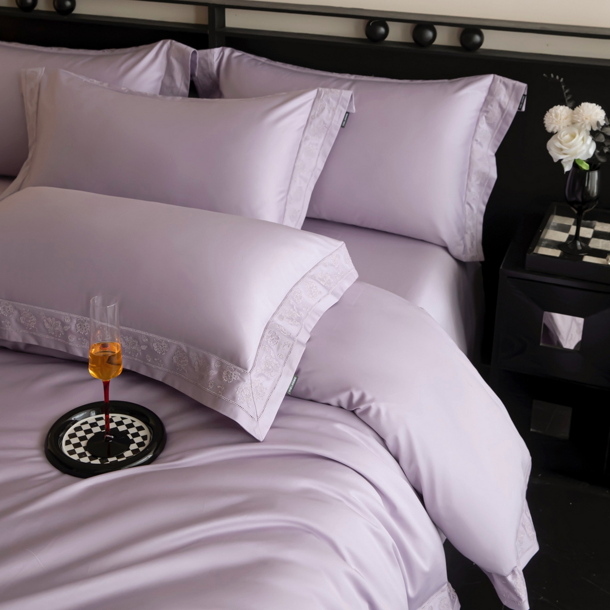 91家纺网 家纺一手货源 找家纺 安妮家居 2025新款全棉纯棉100%丝光喷气13376镂空刺绣四件套-海瑟薇 海瑟薇-紫