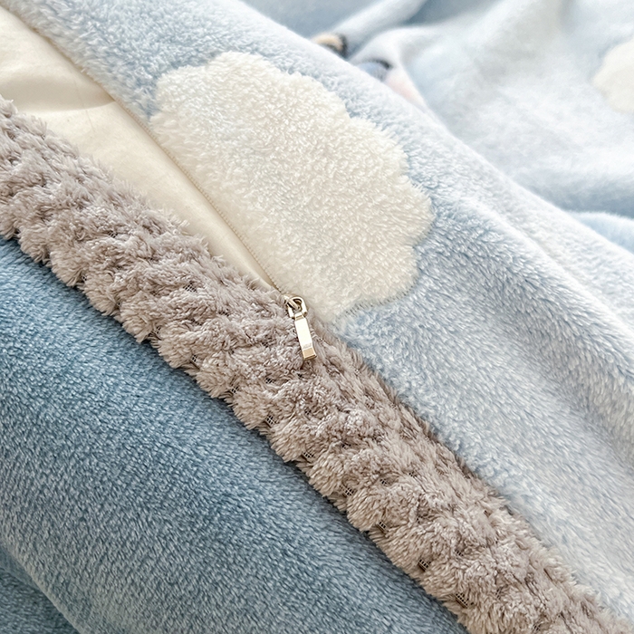 91家纺网 家纺一手货源 找家纺 倾慕  2026新款6D立体雪花绒系列四件套 奶茶小龙蓝