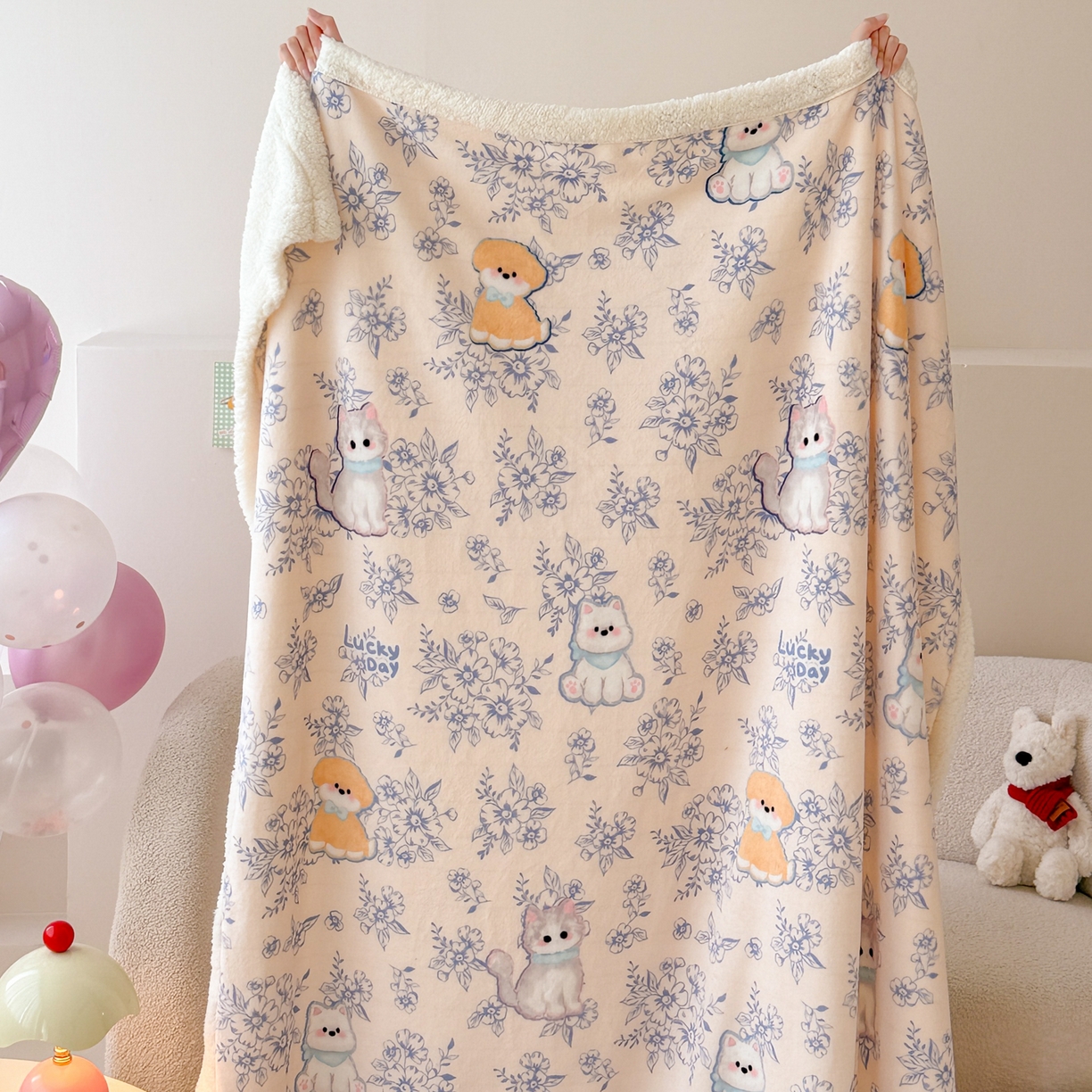 91家纺网 家纺一手货源 找家纺 沐慕 2025新款牛奶绒拼羊羔绒毛毯盖毯毯子 毛毯-花丛中