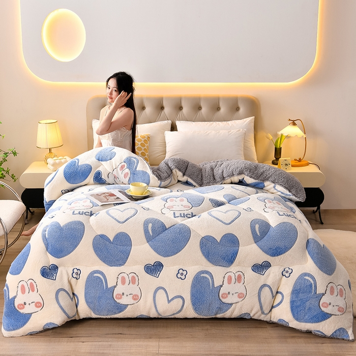 91家纺网 家纺一手货源 找家纺 金多美家纺 2025新款AB版雪花绒羊羔绒冬被被子被芯 心心相印