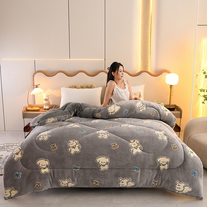 91家纺网 家纺一手货源 找家纺 金多美家纺 2025新款AB版雪花绒羊羔绒冬被被子被芯 萌宠小白