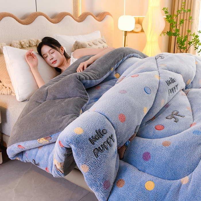 91家纺网 家纺一手货源 找家纺 金多美家纺 2025新款AB版雪花绒羊羔绒冬被被子被芯 七彩萌仔