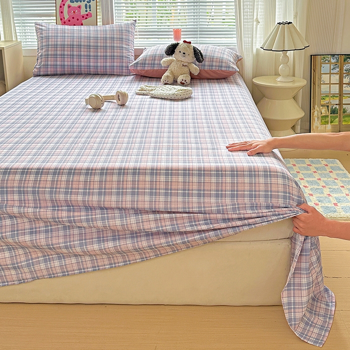91家纺网 家纺一手货源 找家纺 南通菲度家纺 2025新款ins博主风软糯糯亲肤印花热款纯色格子无印风水洗棉时尚单床单 芝加哥