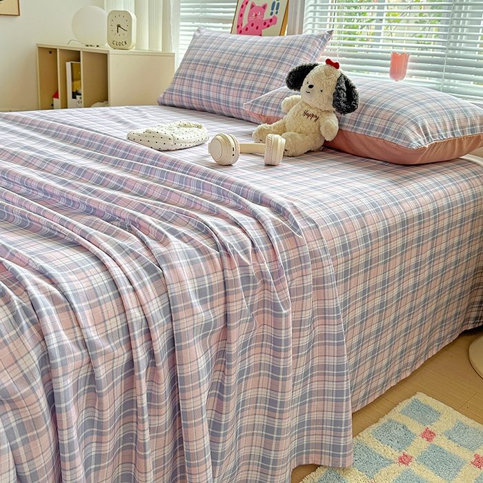 91家纺网 家纺一手货源 找家纺 南通菲度家纺 2025新款ins博主风软糯糯亲肤印花热款纯色格子无印风水洗棉时尚单床单 芝加哥