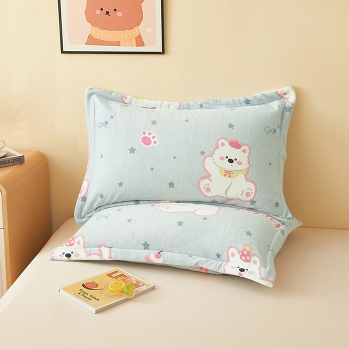 翎盈家纺 2025款加厚高克重牛奶绒枕头套 比尔狗蓝