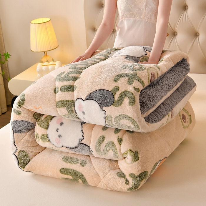 91家纺网 家纺一手货源 找家纺 金多美家纺 2025新款AB版雪花绒羊羔绒冬被被子被芯 字母狗