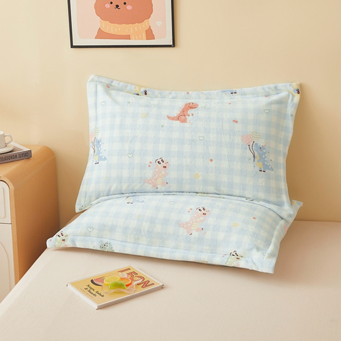 翎盈家纺 2025款加厚高克重牛奶绒枕头套 恐龙乐园