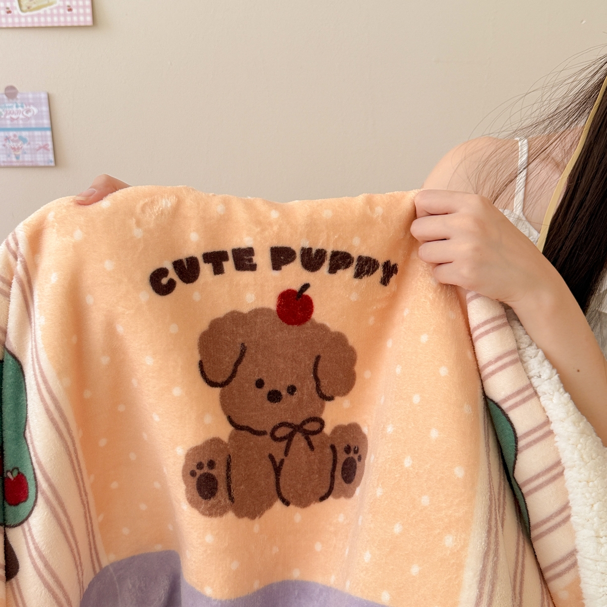 91家纺网 家纺一手货源 找家纺 沐慕 2025新款牛奶绒拼羊羔绒毛毯盖毯毯子 毛毯-卡其块块狗