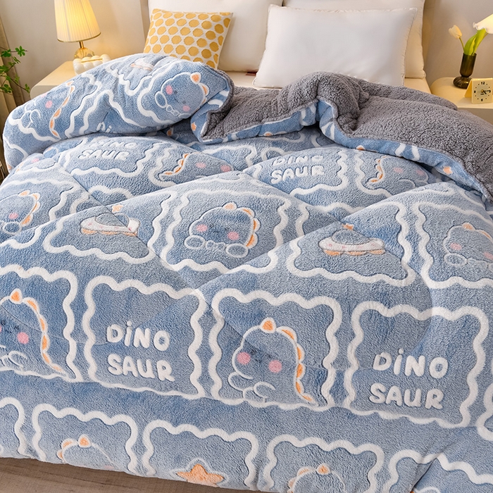 91家纺网 家纺一手货源 找家纺 金多美家纺 2025新款AB版雪花绒羊羔绒冬被被子被芯 恐龙宝贝