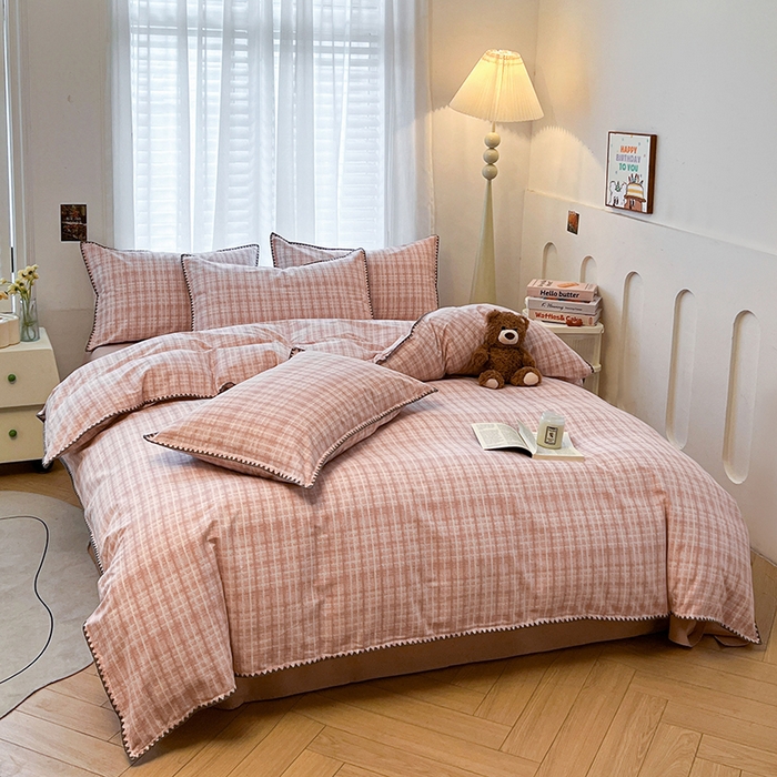 91家纺网 家纺一手货源 找家纺 （总）莱茵家居 2025新款全棉磨毛贝壳边四件套