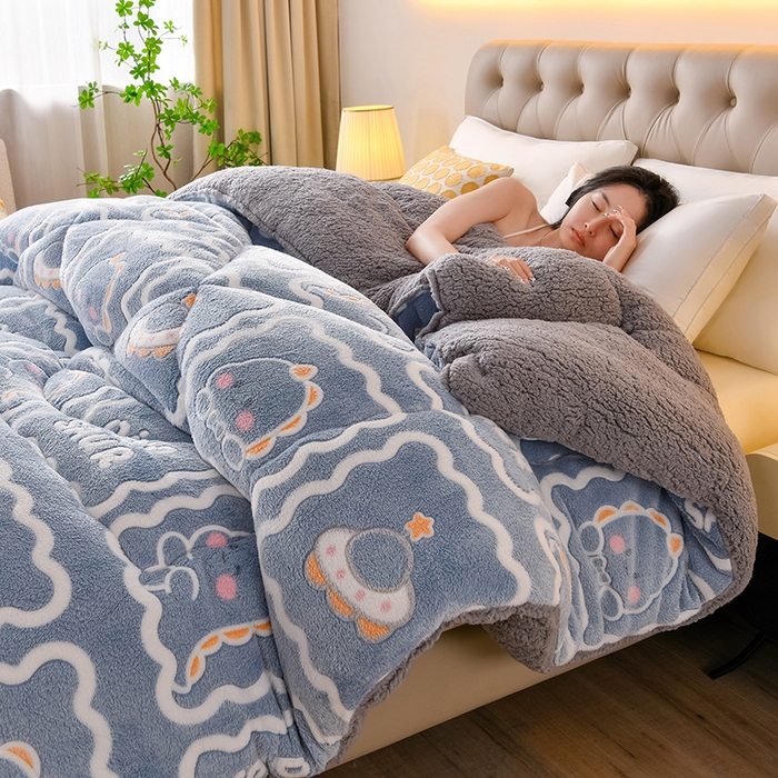 91家纺网 家纺一手货源 找家纺 金多美家纺 2025新款AB版雪花绒羊羔绒冬被被子被芯 恐龙宝贝