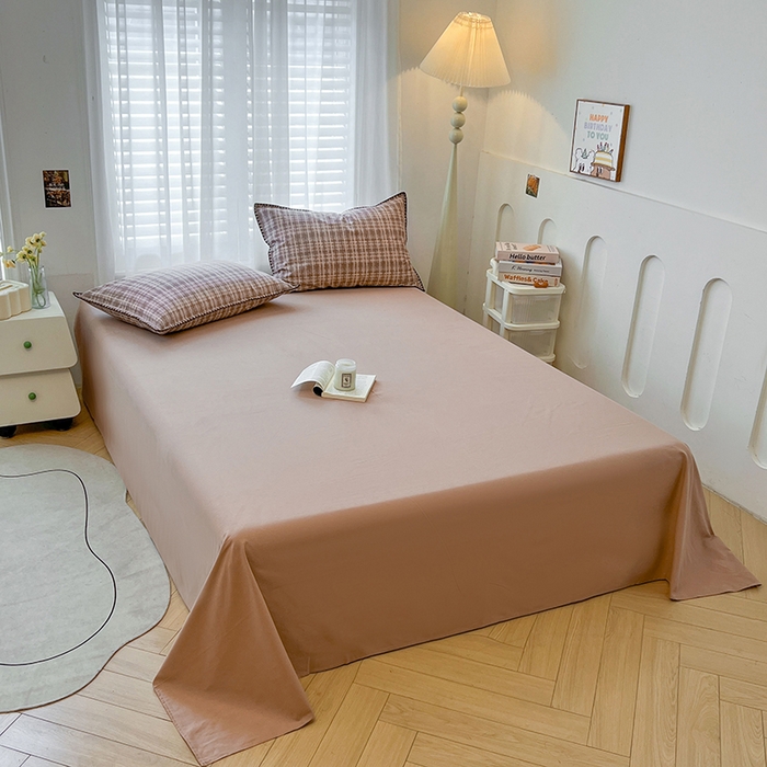 91家纺网 家纺一手货源 找家纺 莱茵家居 2025新款全棉磨毛贝壳边四件套 咖棕英伦