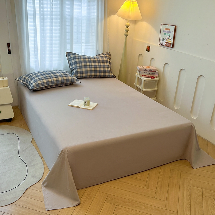 91家纺网 家纺一手货源 找家纺 莱茵家居 2025新款全棉磨毛贝壳边四件套 蓝黄格韵