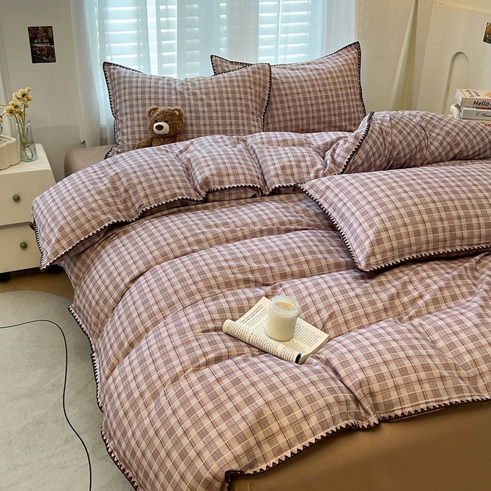 91家纺网 家纺一手货源 找家纺 莱茵家居 2025新款全棉磨毛贝壳边四件套 奶棕渐柔