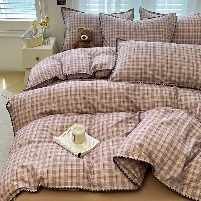 91家纺网 家纺一手货源 找家纺 莱茵家居 2025新款全棉磨毛贝壳边四件套 奶棕渐柔